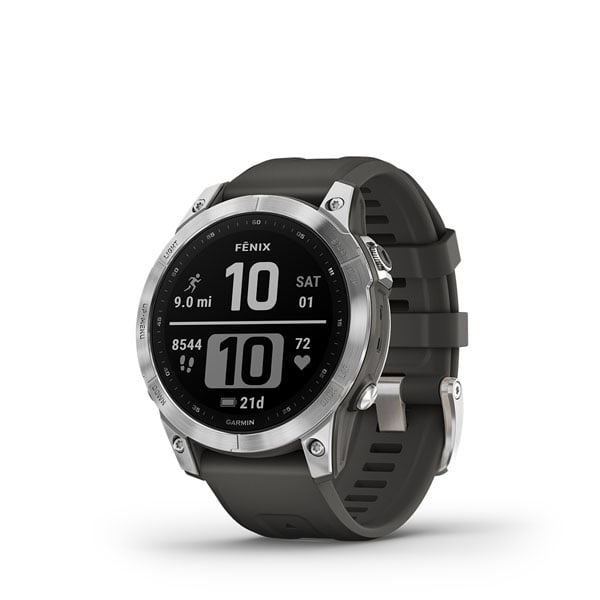  Garmin fenix 7S, smaller sized adventure smartwatch, rugged  outdoor watch with GPS, touchscreen, health and wellness features, silver  with graphite band, 010-02539-00 : Electronics