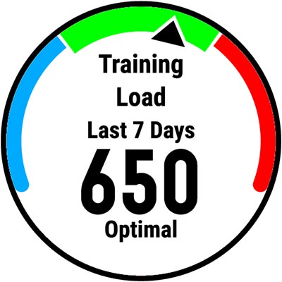 A watch screen showing training load.